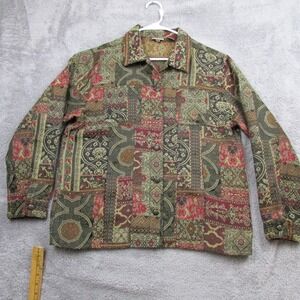 Chico's Jacket Womens 3 Multicolor Geometric Tapestry Button Front Bohemian